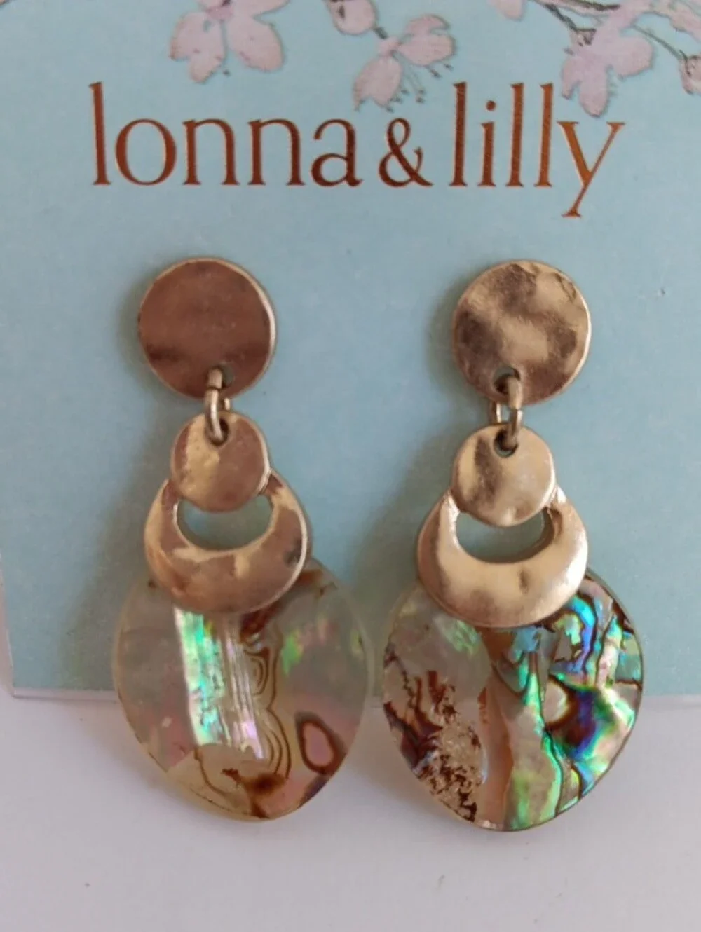 lonna & lilly Boho Gold Tone Iridescent Abalone Shell Disc Drop Earrings NWT